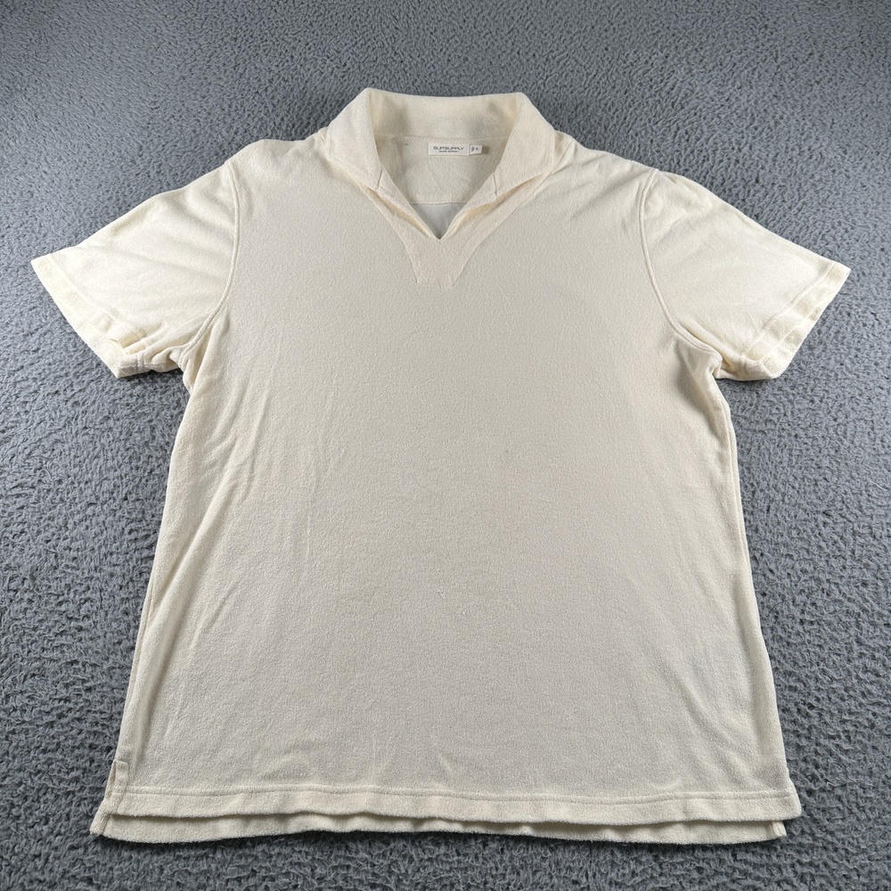 Suitsupply Terry Polo Shirt Mens XL Yellow 100% Cotton Knit Johnny Collar Resort